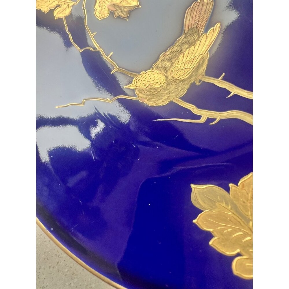 Antique Pirkenhammer 1800s Cobalt Blue Cabinet Plate With Encrusted Gold 8 7/8" - Picture 3 of 12